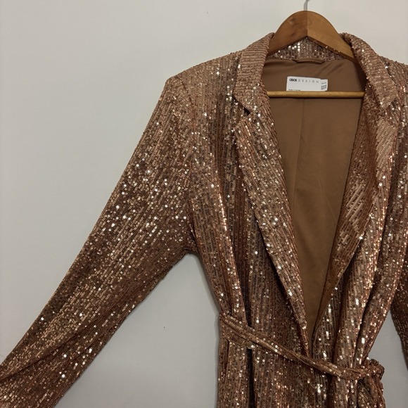 ASOS Curve Jackets & Blazers - ASOS DESIGN Curve Sequin Co-Ord Blazer Bronze Womens 20 New Years Party Holiday